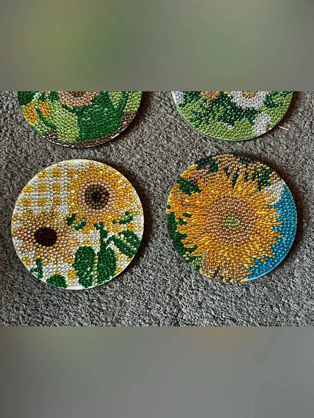 Lot of 8 Diamond Painting Sunflower Coasters w/ Rack